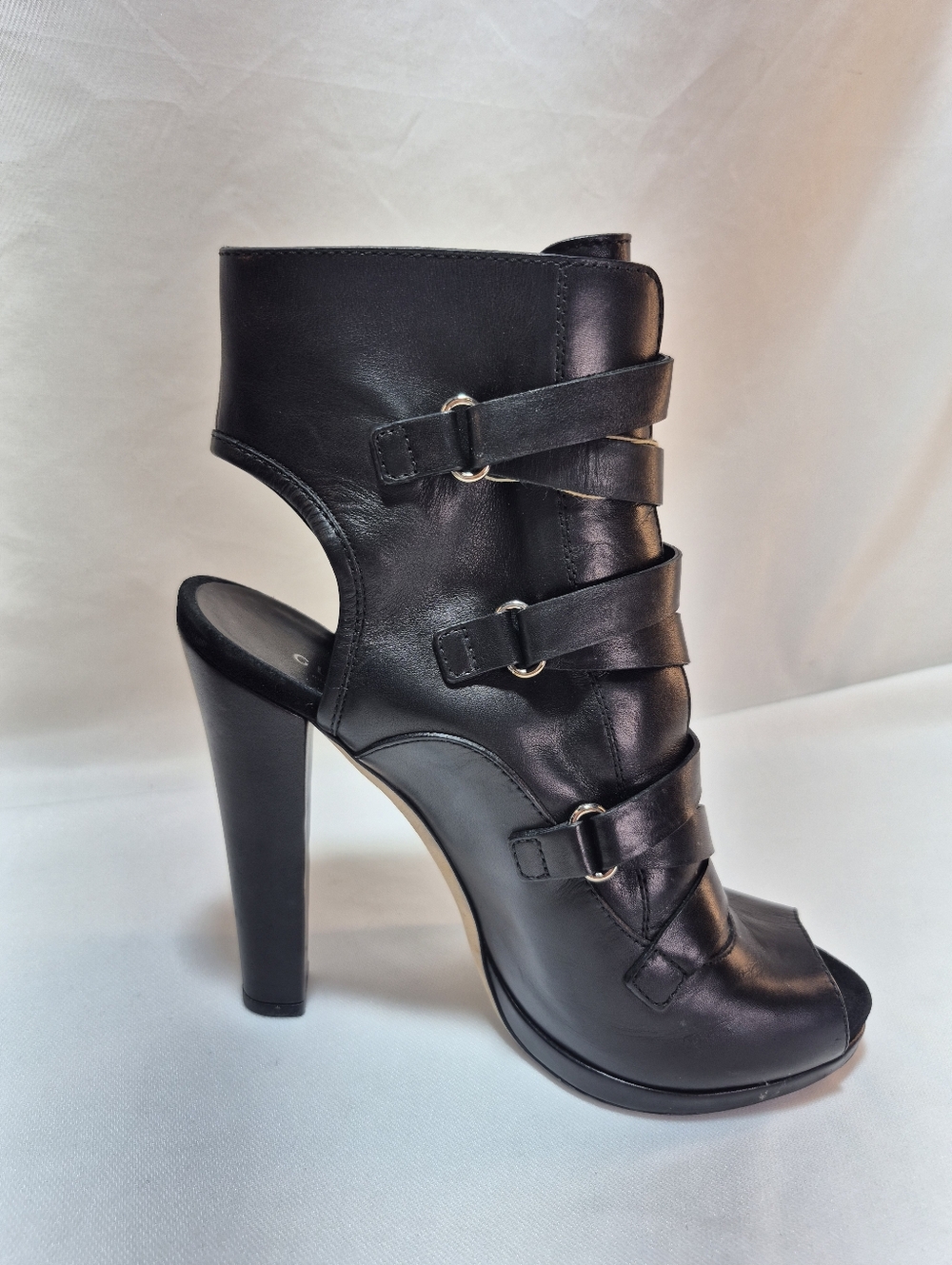 Gucci 257891 black leather 'Devon' open-toe booties  38/7.5M AUTHENTIC GUARANTY - Picture 4 of 7